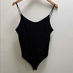 H&M Black Ribbed Spaghetti Strap Bodysuit size M snap closure